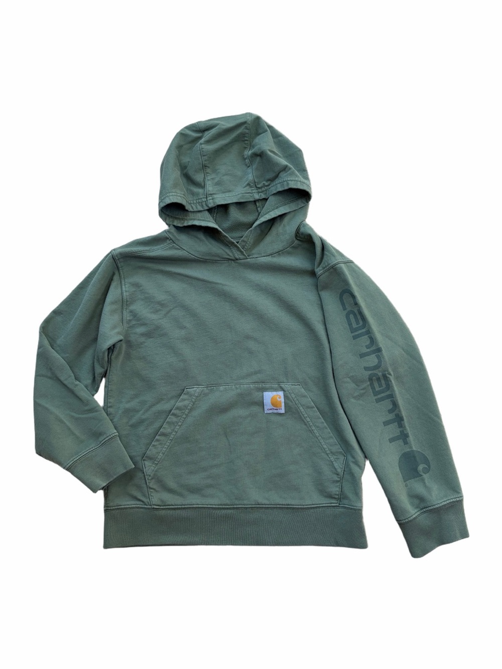 Carhartt Boy's Size Small 8-10 Jungle Green Long Logo Sleeve Hoodie Sweatshirt